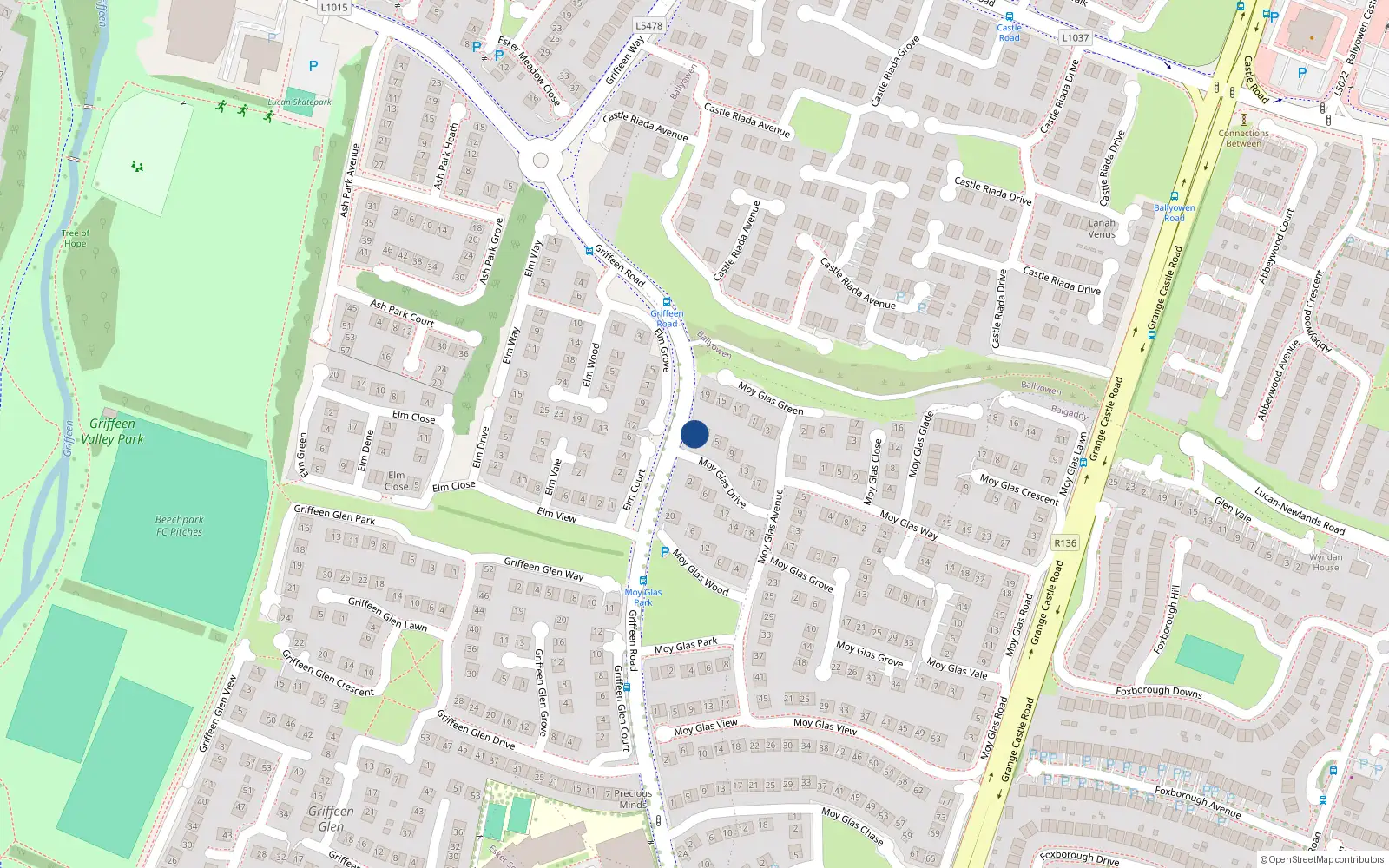 Overhead map showing the location of 1 Moy Glas Drive, Lucan