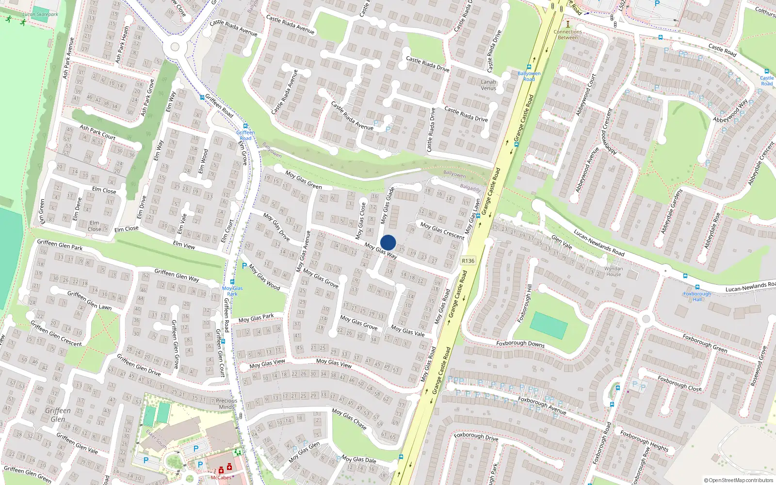 Overhead map showing the location of 1 Moy Glas Glade, Lucan