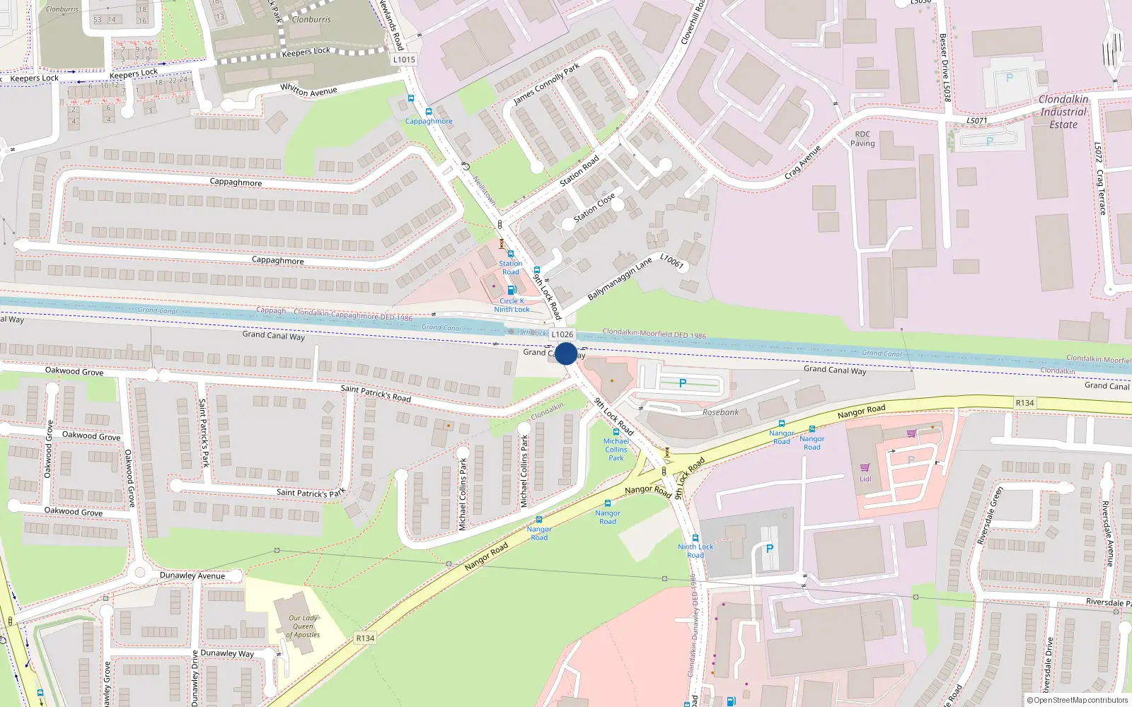 Overhead map showing the location of 1 Neilstown Cottages, Ninth Lock Road, Clondalkin