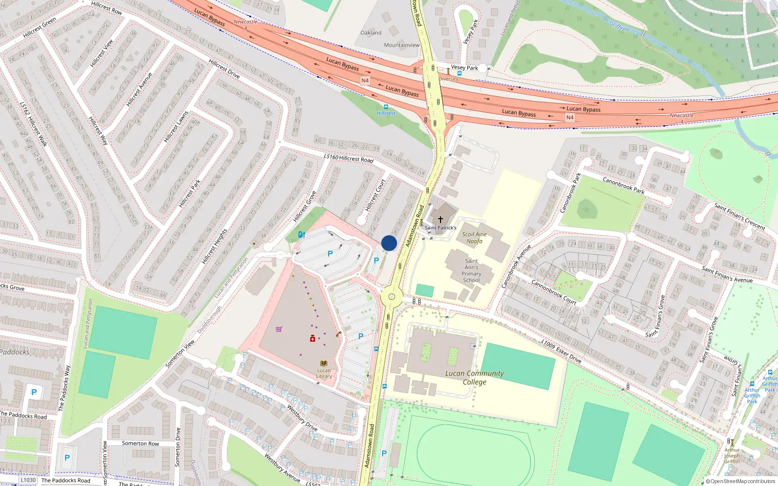 Overhead map showing the location of 1 Newcastle Road, Lucan, Dublin