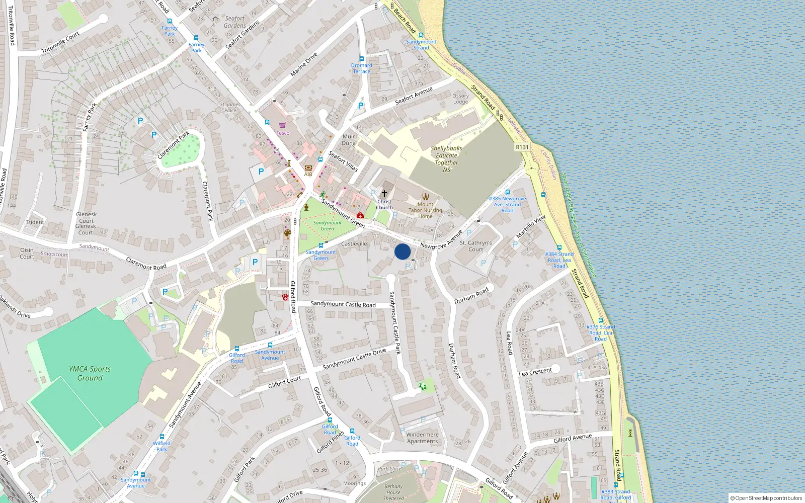 Overhead map showing the location of 1 Newgrove Avenue, Sandymount