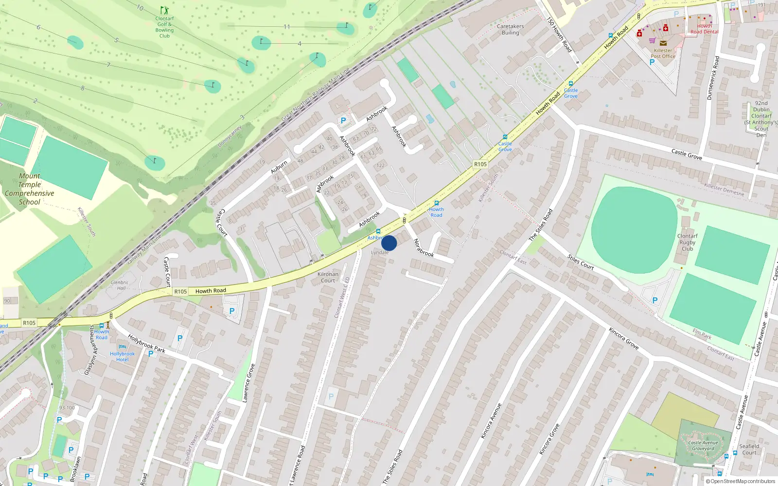 Overhead map showing the location of 1 Norabrook, Dublin 3