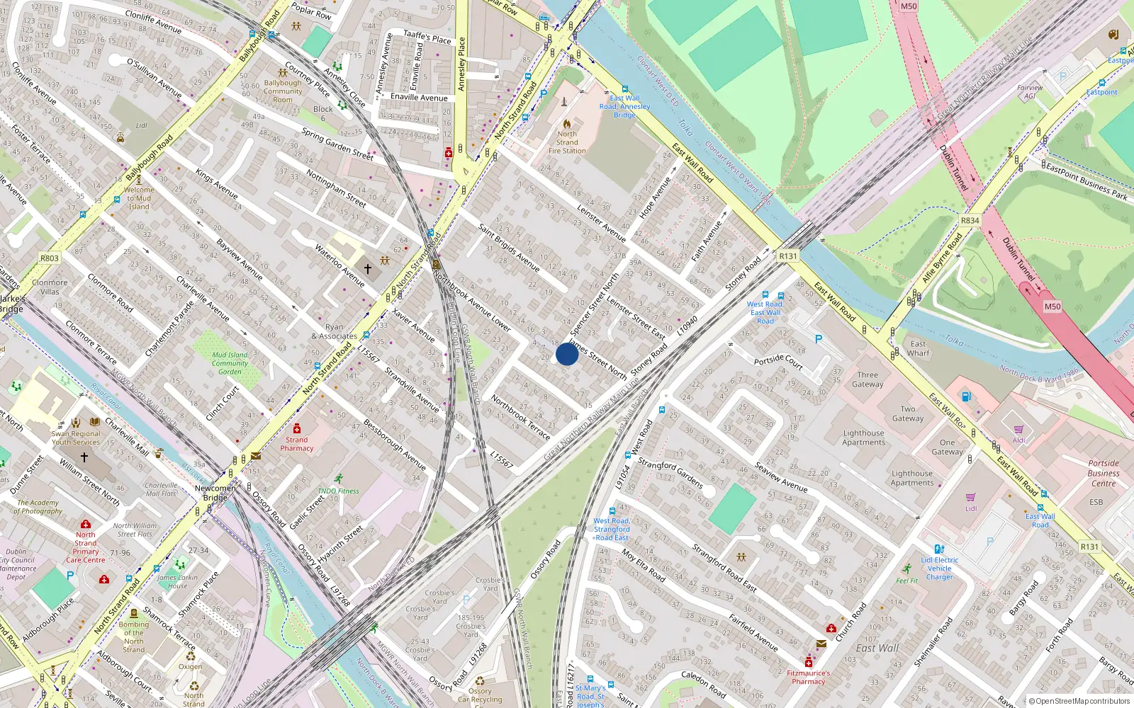 Overhead map showing the location of 1 North James St, North Strand Dublin 3, Dublin