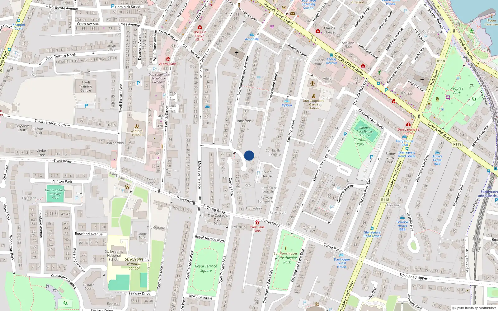 Overhead map showing the location of 1 Northumberland Park, Dublin