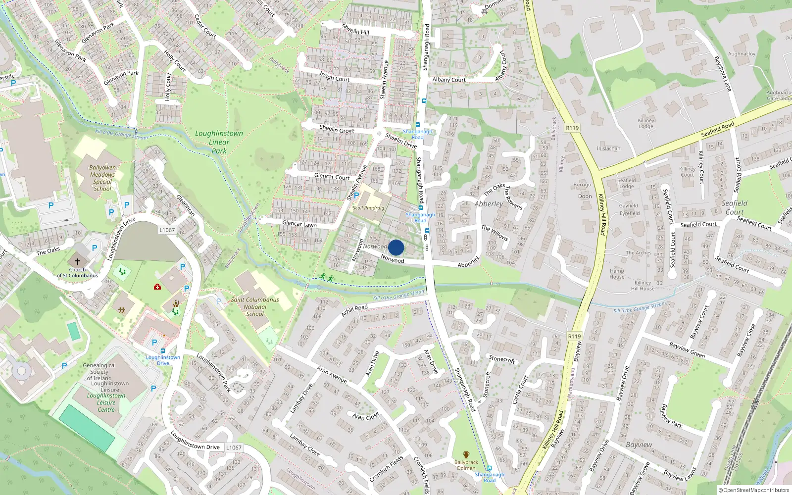 Overhead map showing the location of 1 Norwood, Ballybrack
