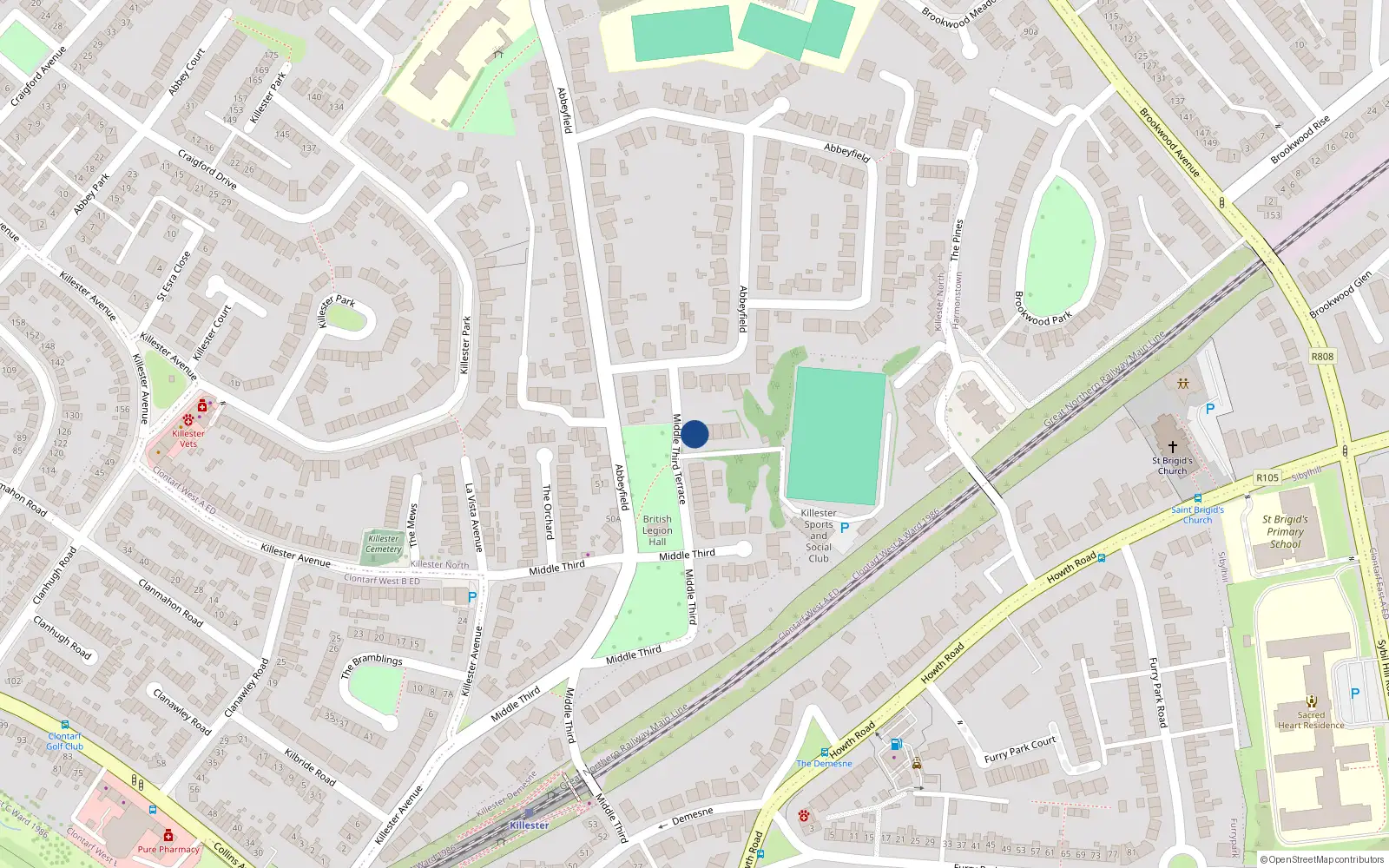 Overhead map showing the location of 1 Nuns Walk, Dublin 5