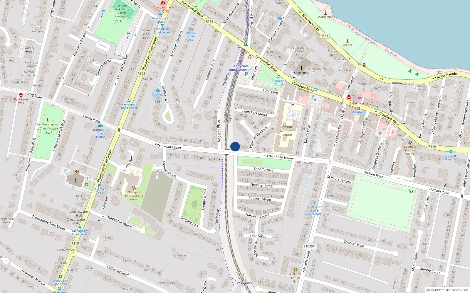 Overhead map showing the location of 1 O'Donnell Gardens, Dublin