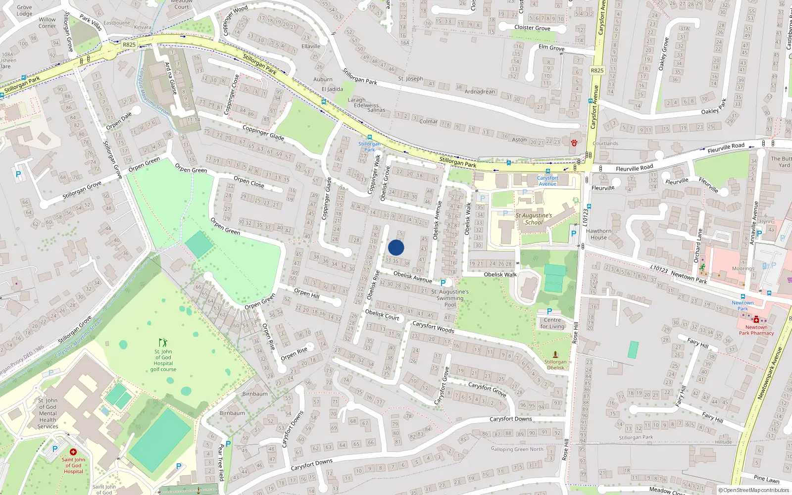 Overhead map showing the location of 1 Obelisk Rise, Blackrock