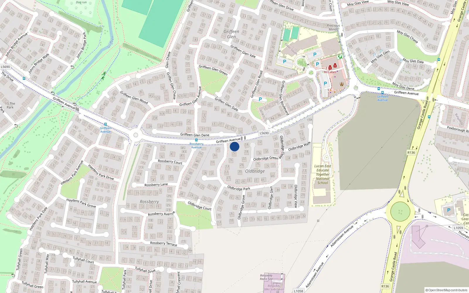 Overhead map showing the location of 1 Oldbridge Park, Lucan