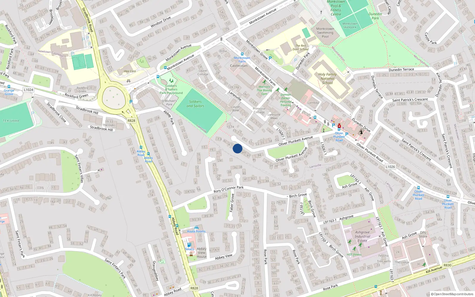 Overhead map showing the location of 1 Oliver Plunkett Villas, Dublin
