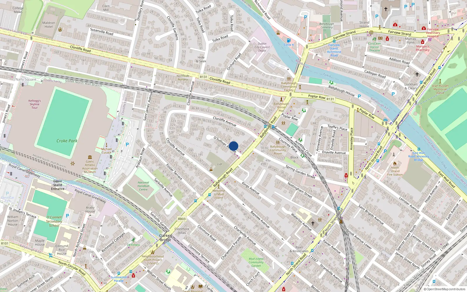 Overhead map showing the location of 1 O'Sullivan Avenue, Dublin 3