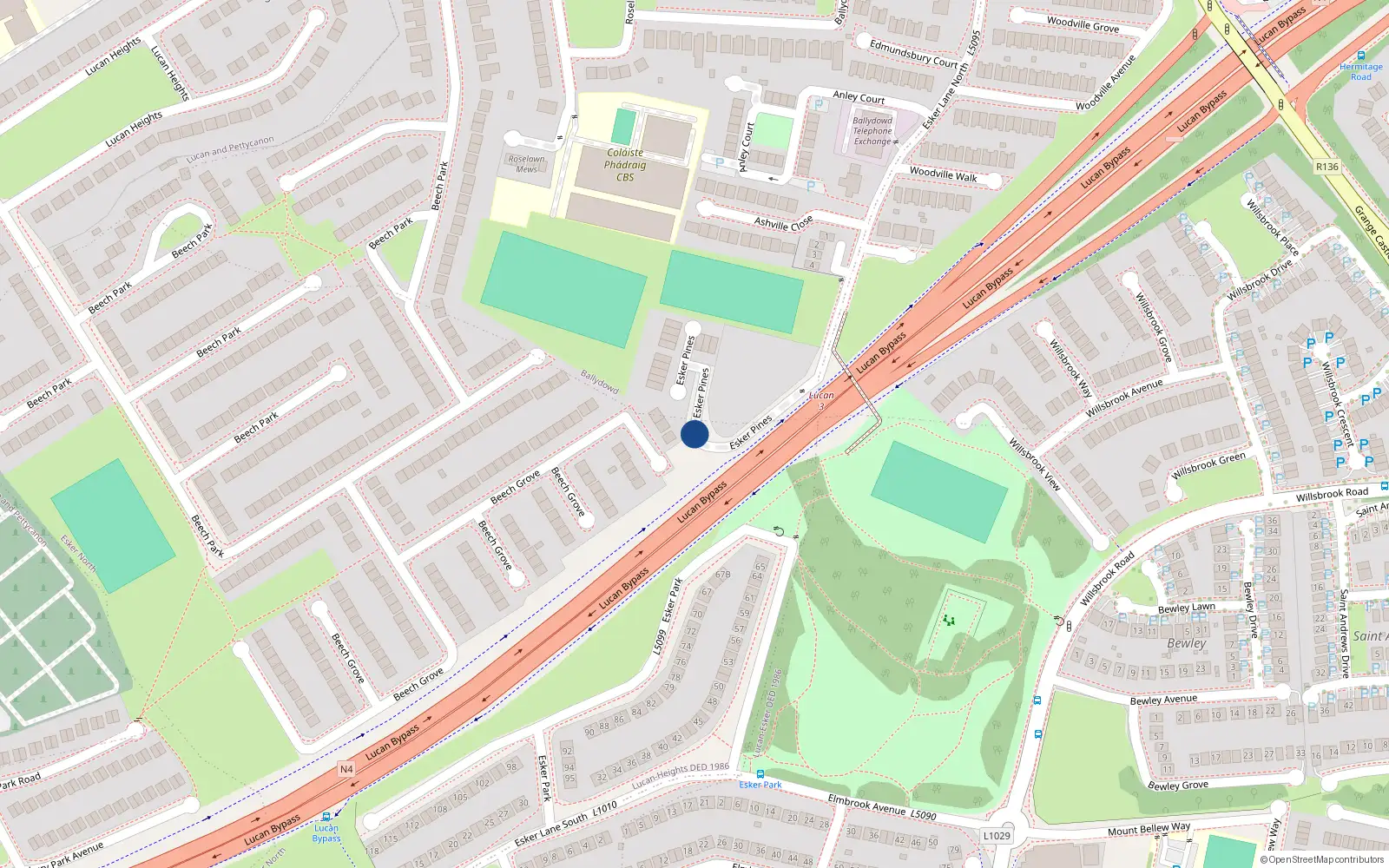 Overhead map showing the location of 1 Palmville Close, Esker Lane, Lucan