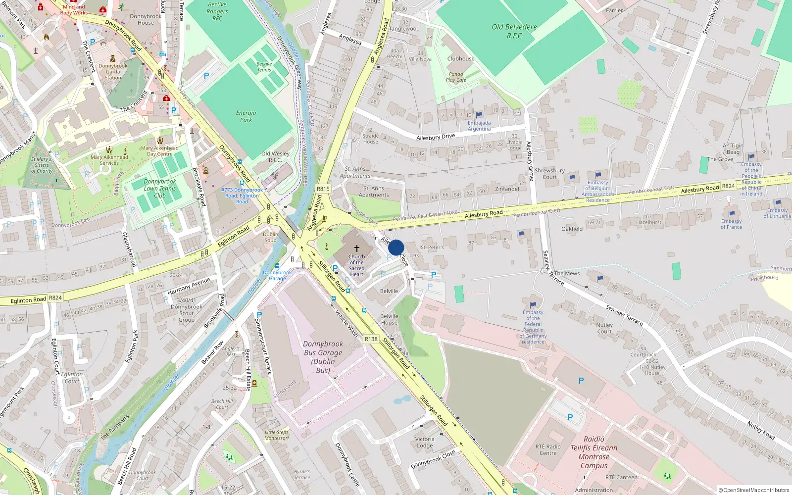 Overhead map showing the location of 1 Park Close, Gilford Road, Sandymount