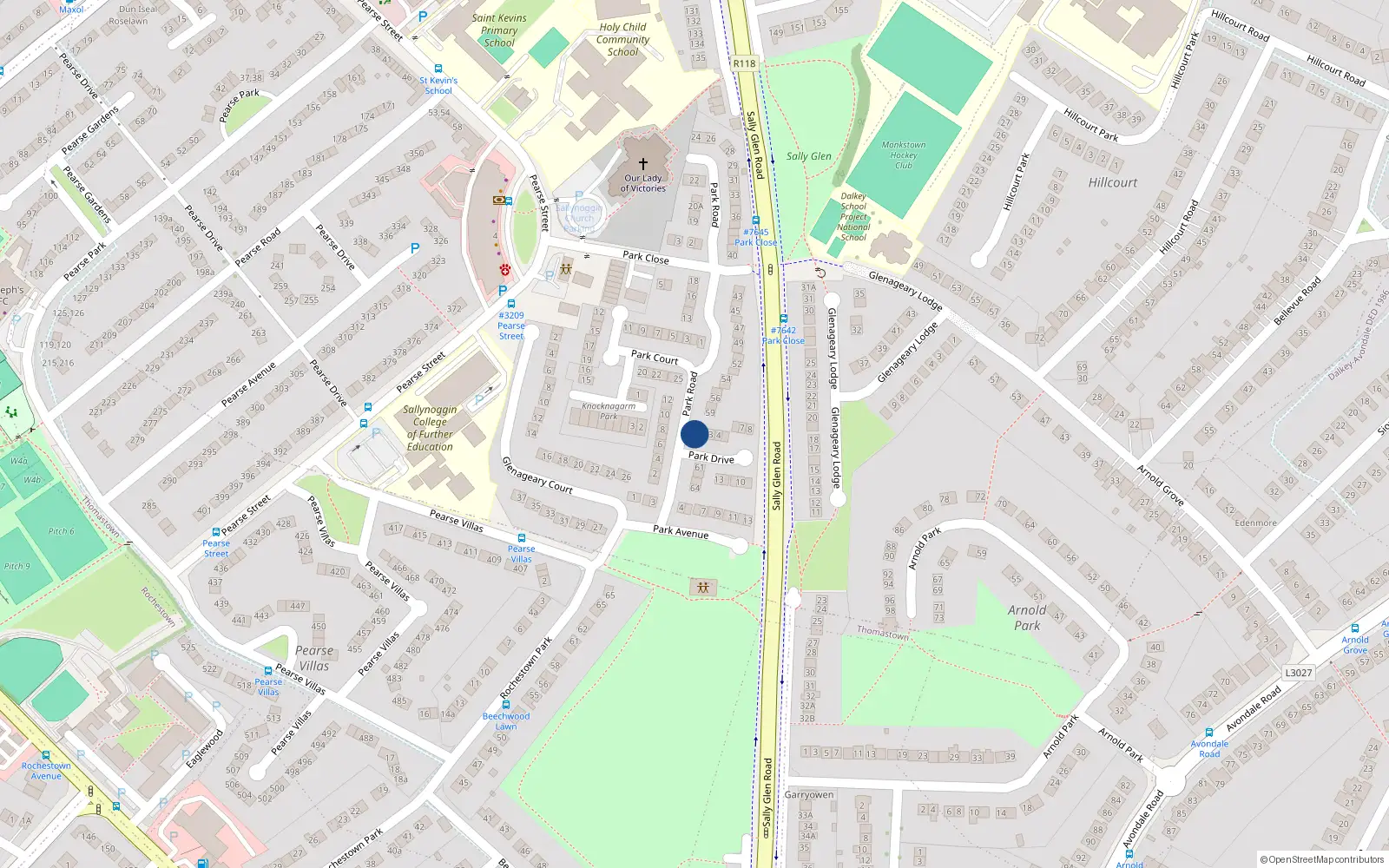 Overhead map showing the location of 1 Park Drive, Glenageary Heights, Dun Laoghaire