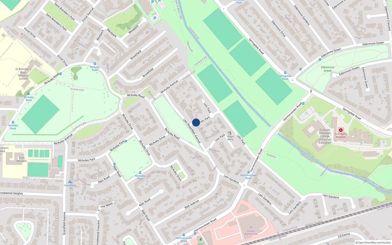 Overhead map showing the location of 1 Lein Road, Dublin 5