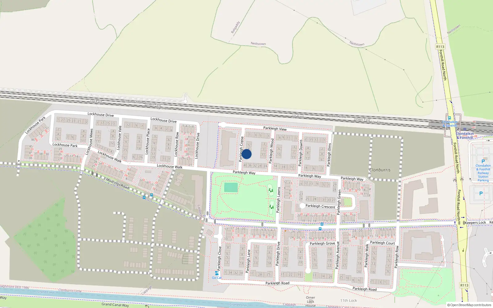 Overhead map showing the location of 1 Parkleigh Copse, Lucan