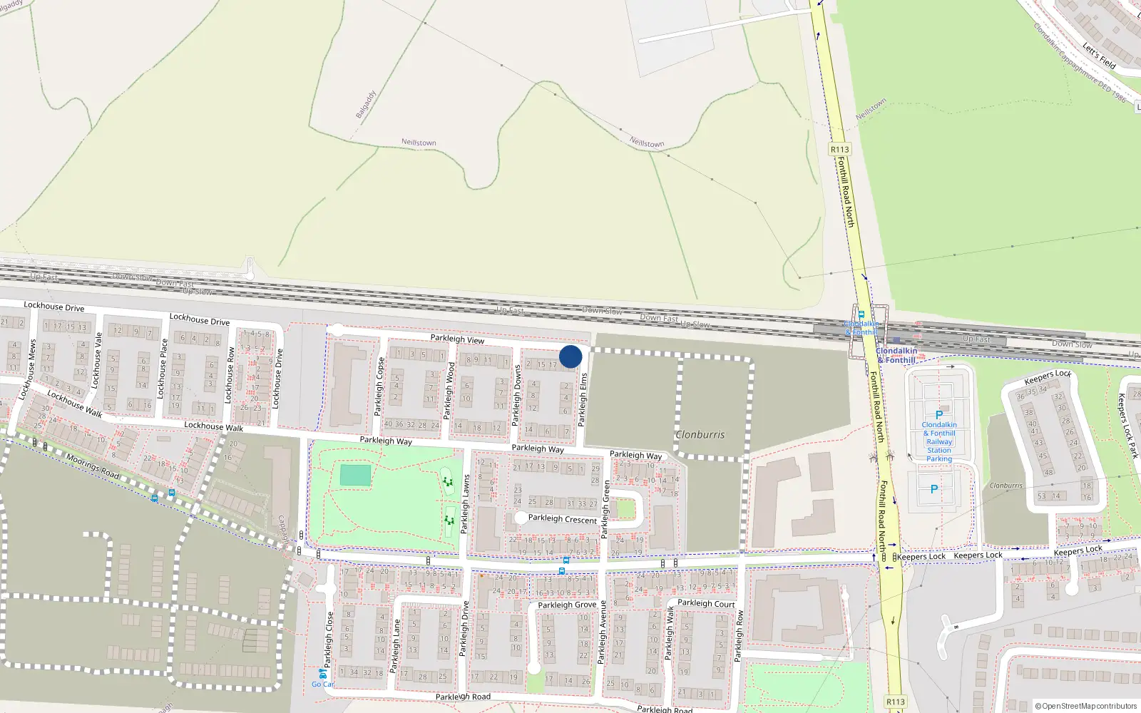 Overhead map showing the location of 1 Parkleigh Elms, Lucan