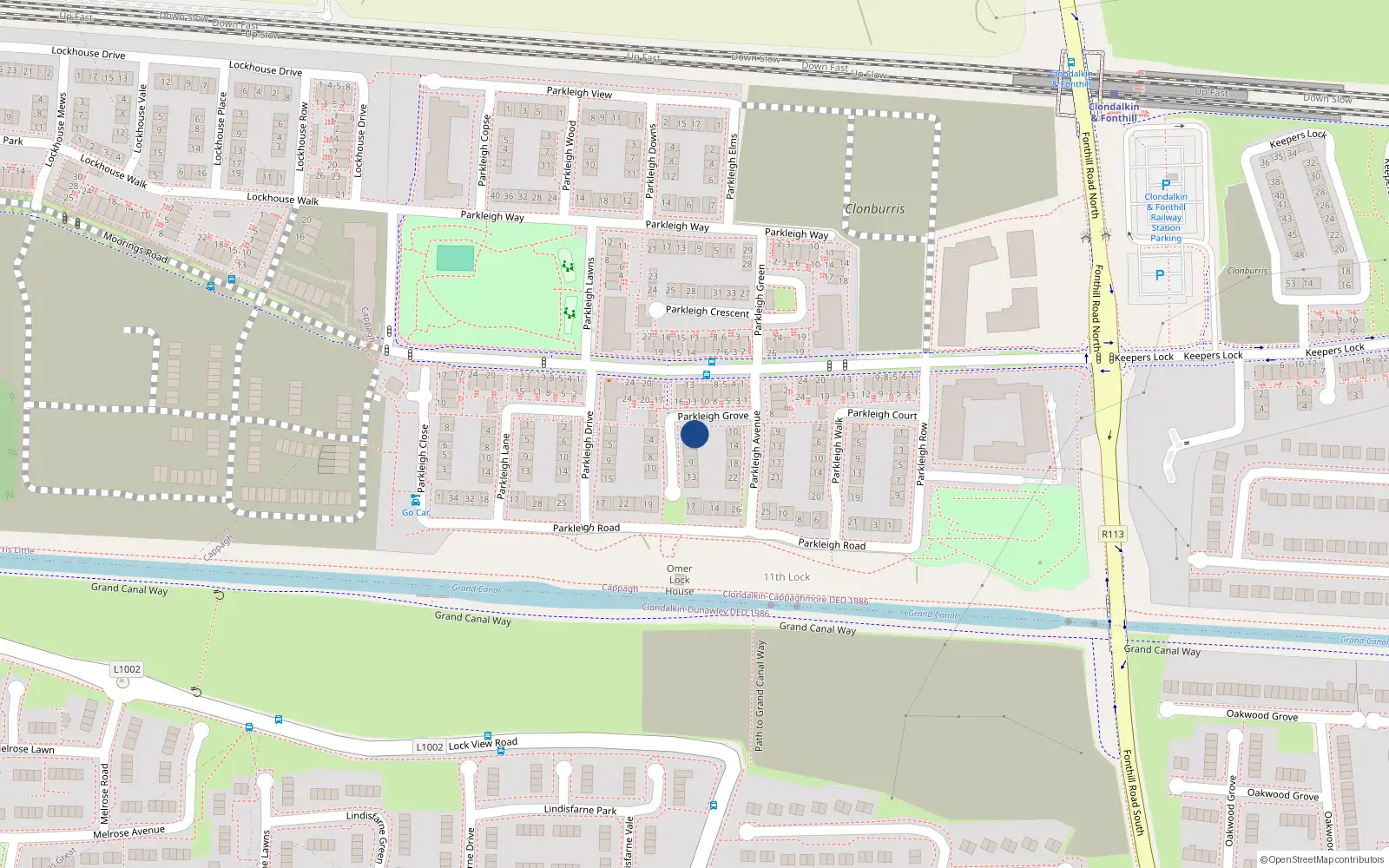 Overhead map showing the location of 1 Parkleigh Square, Dublin 22