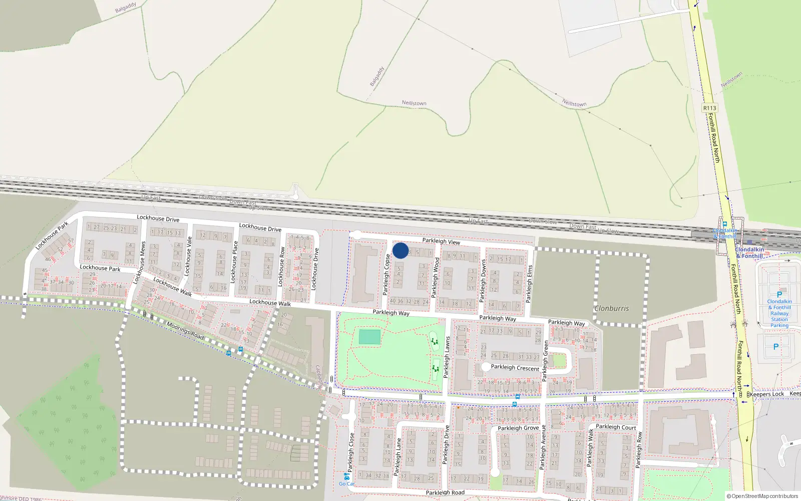 Overhead map showing the location of 1 Parkleigh View, Dublin 22