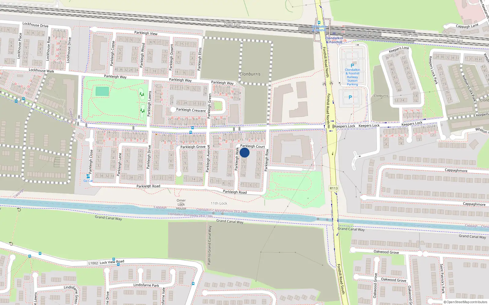 Overhead map showing the location of 1 Parkleigh Walk, Dublin 22