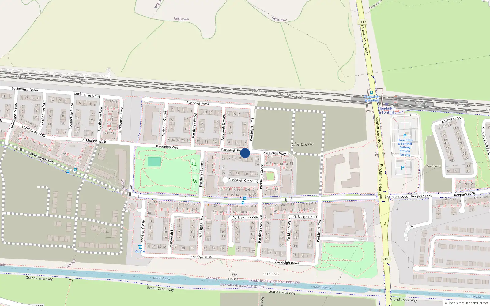 Overhead map showing the location of 1 Parkleigh Way, Lucan
