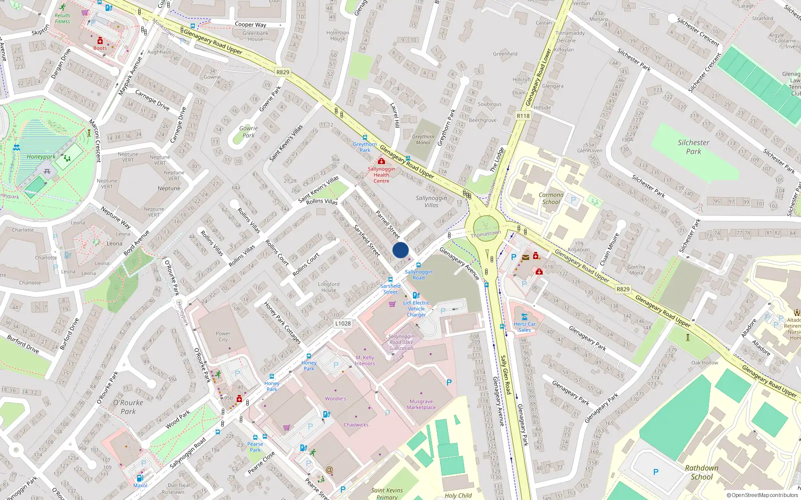 Overhead map showing the location of 1 Parnell Street, Sallynoggin