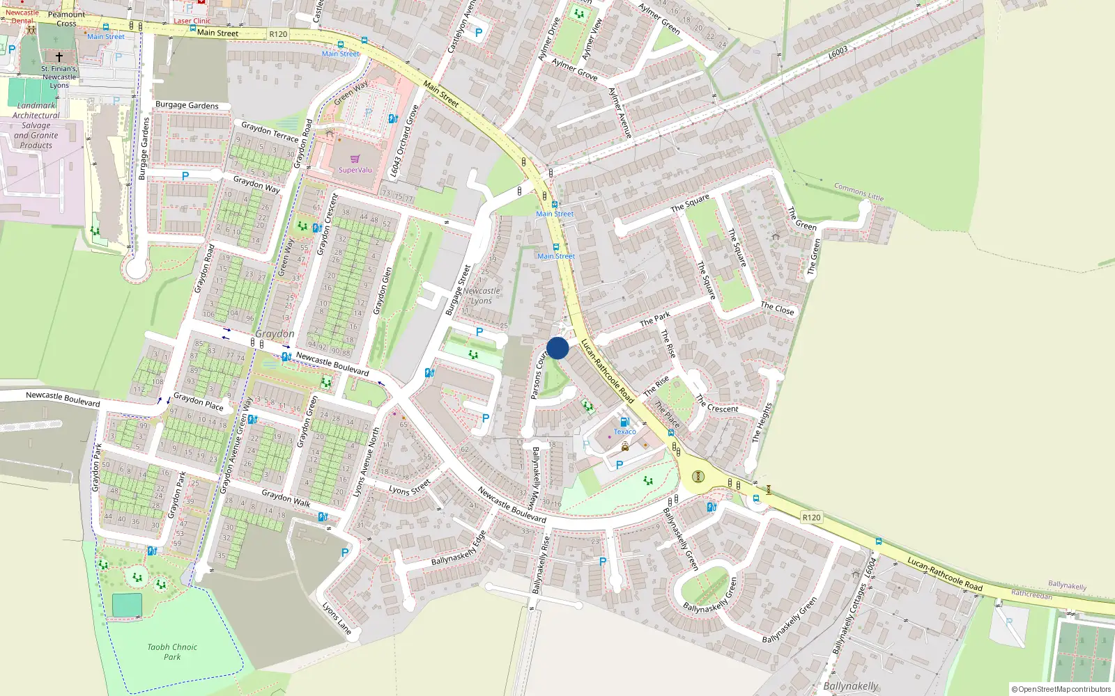 Overhead map showing the location of 1 Parson's Court
