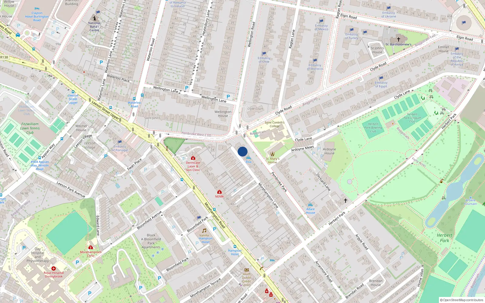 Overhead map showing the location of 1 Pembroke Park, Dublin 4