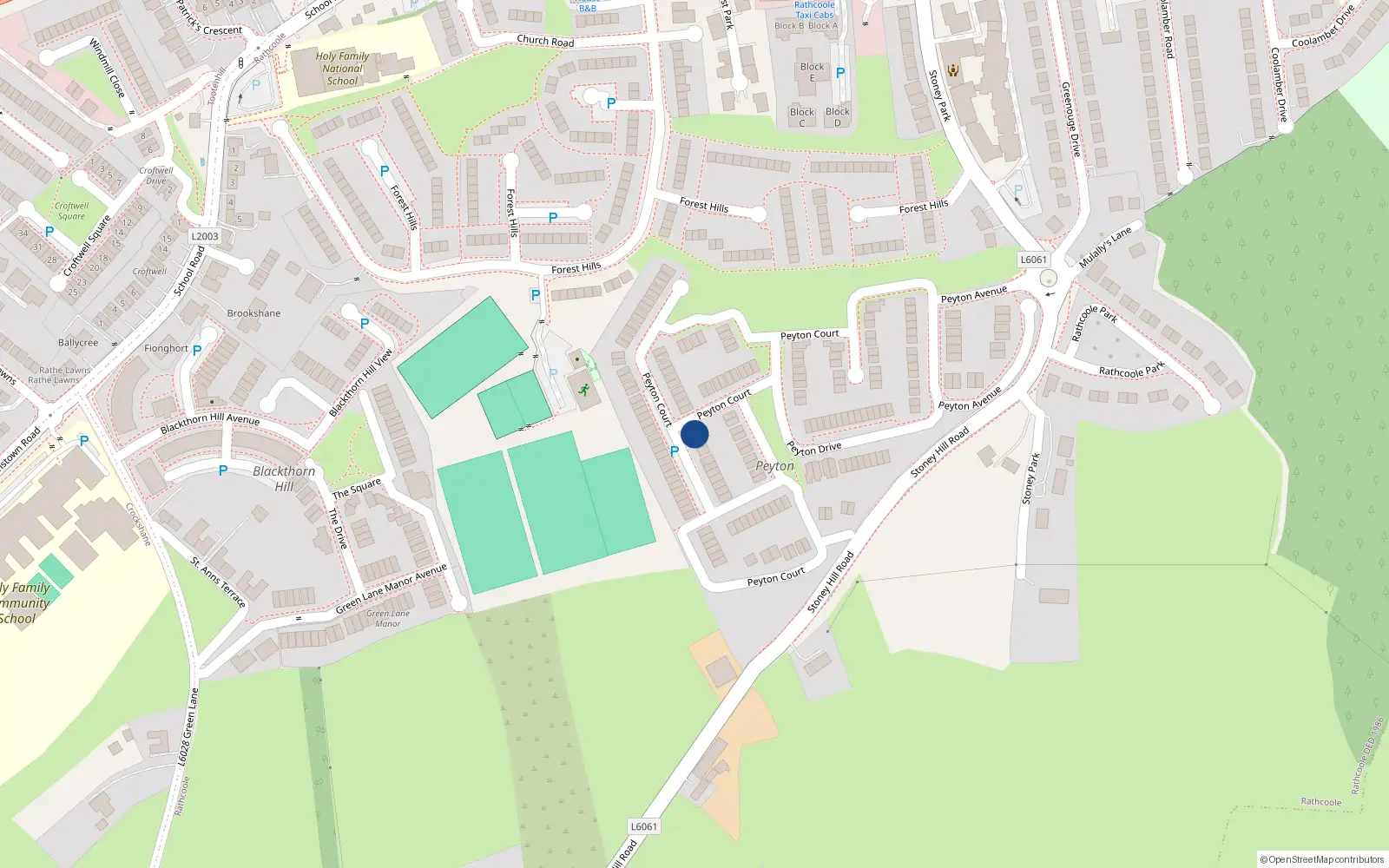 Overhead map showing the location of 1 Peyton Close, Rathcoole