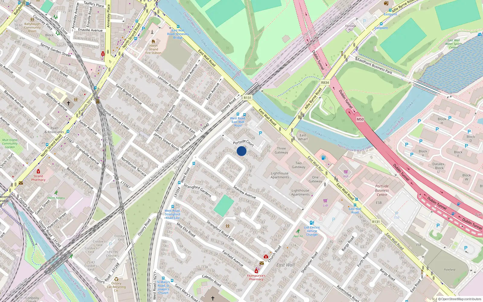 Overhead map showing the location of 1 Portside Court, Eastwall, Dublin 3