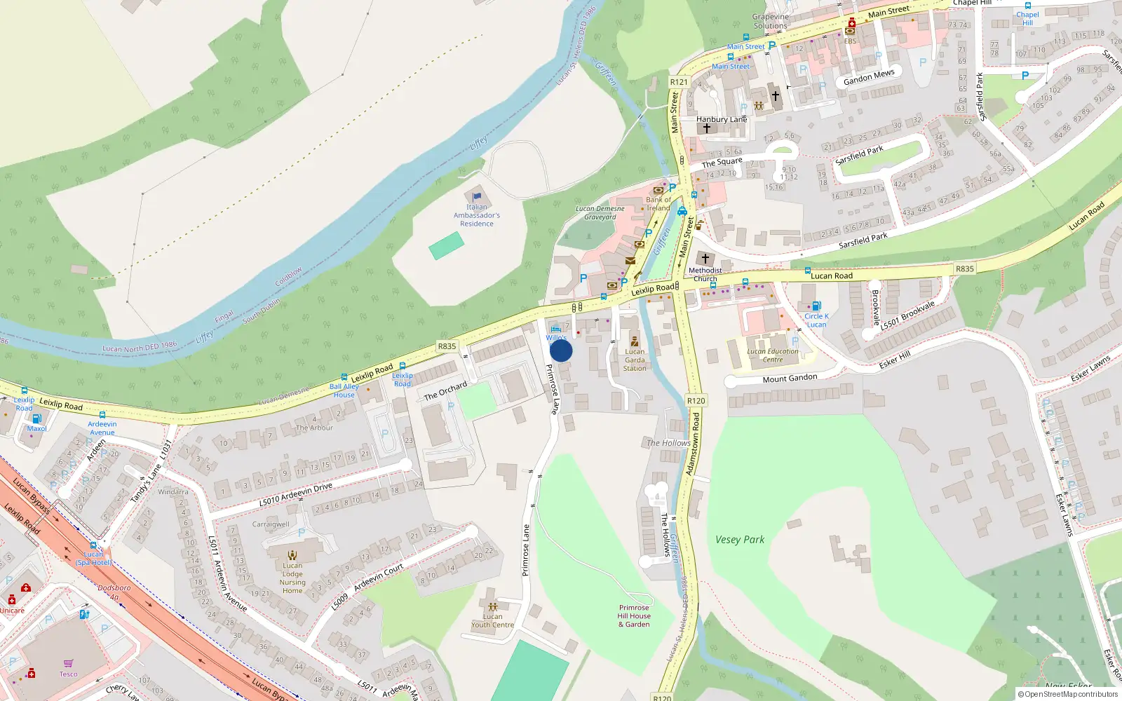 Overhead map showing the location of 1 Primrose Lane, Lucan