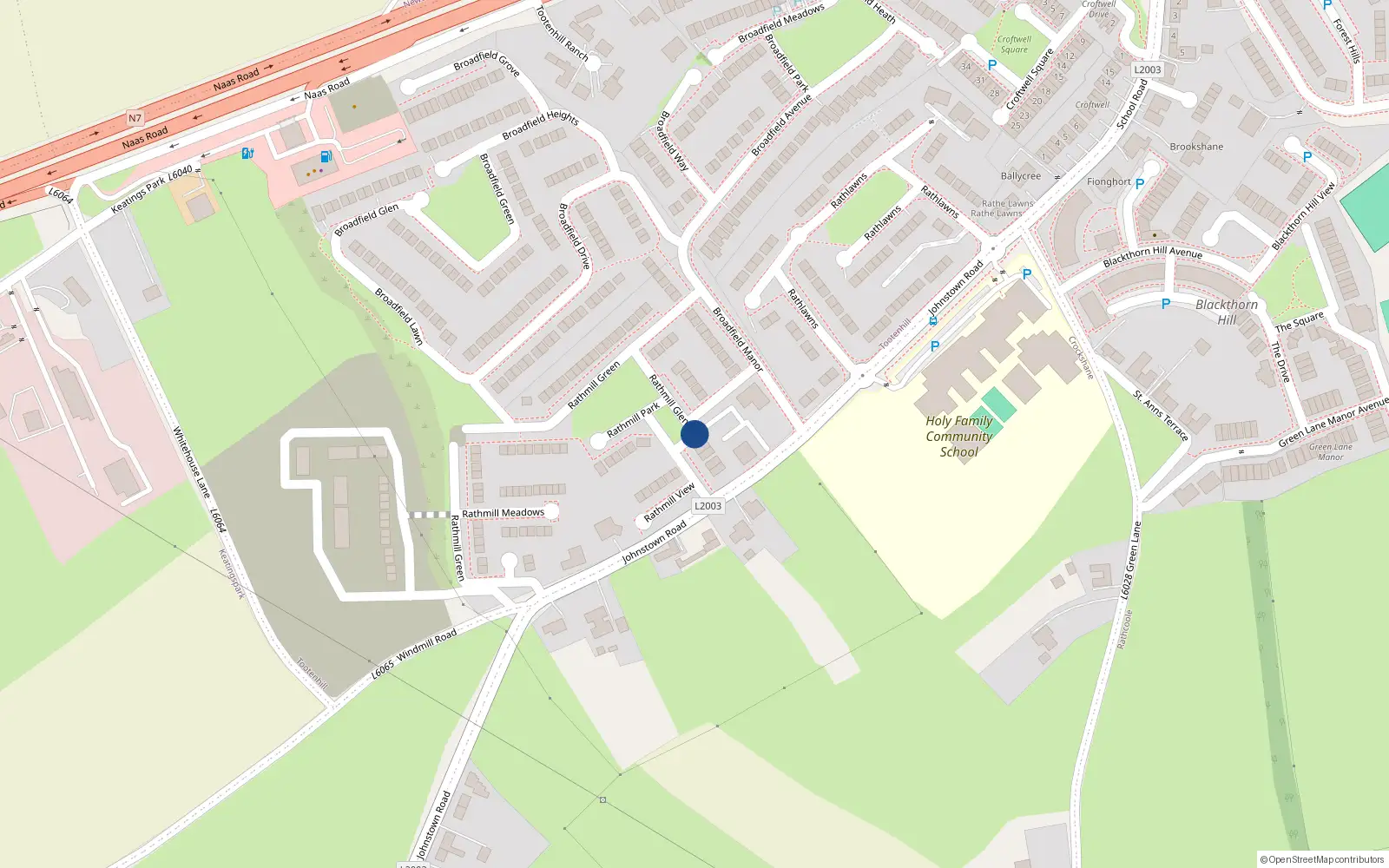 Overhead map showing the location of 1 Rathmill Park, Tootenhill