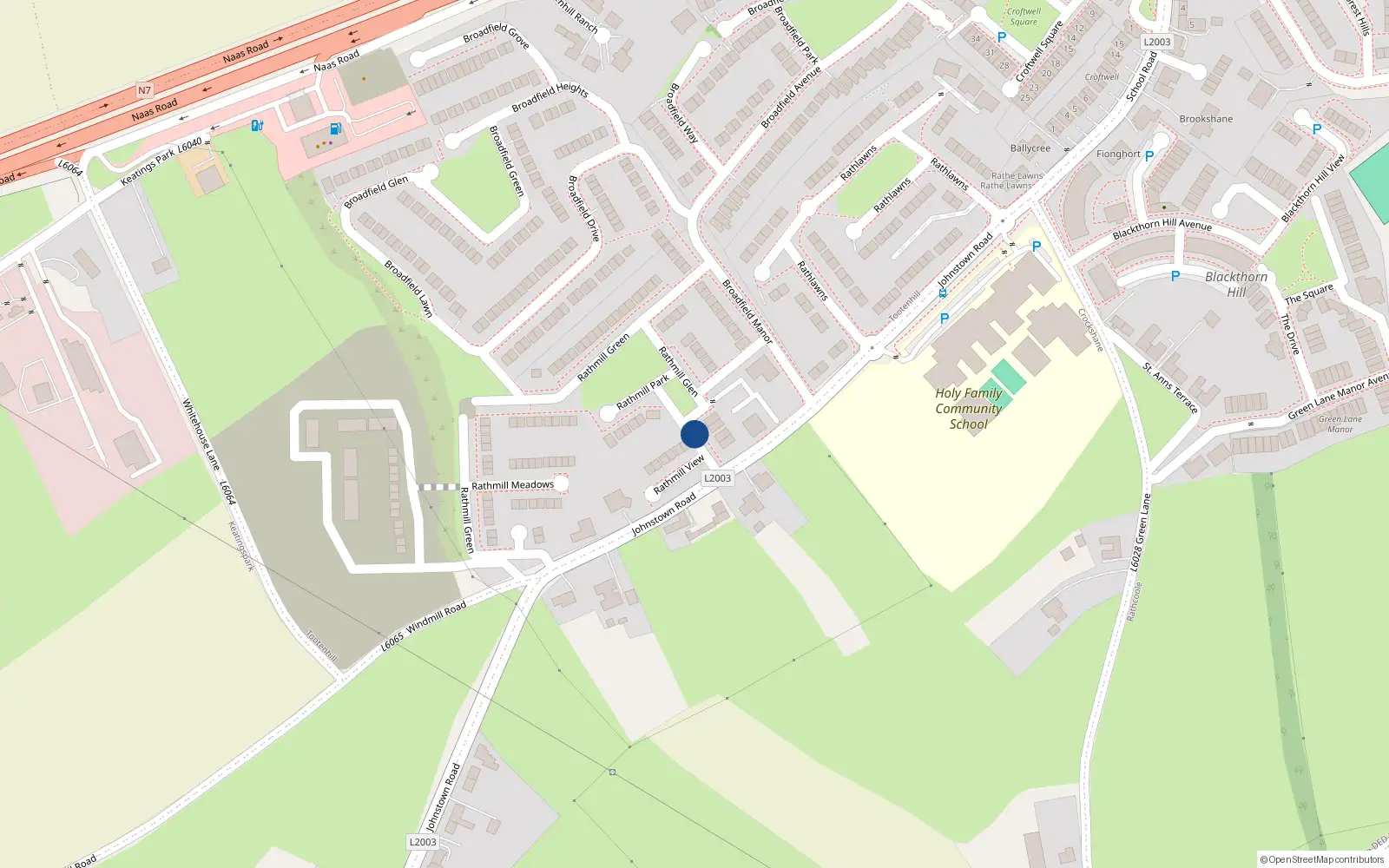 Overhead map showing the location of 1 Rathmill View, Tootenhill