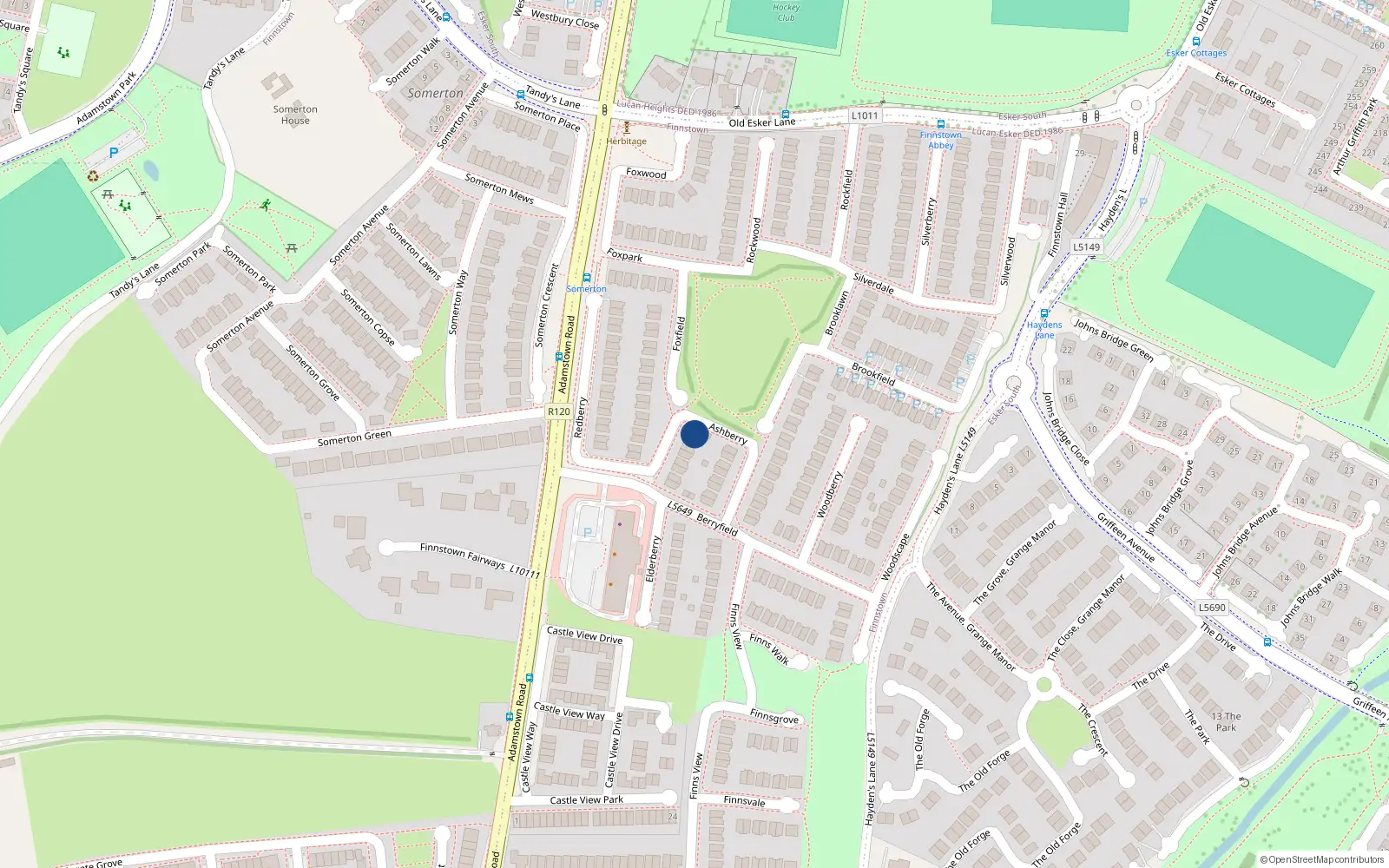 Overhead map showing the location of 1 Redberry, Finnstown Priory, Lucan