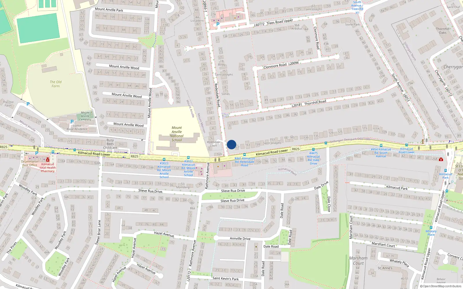 Overhead map showing the location of 1 Redesdale Road, Blackrock