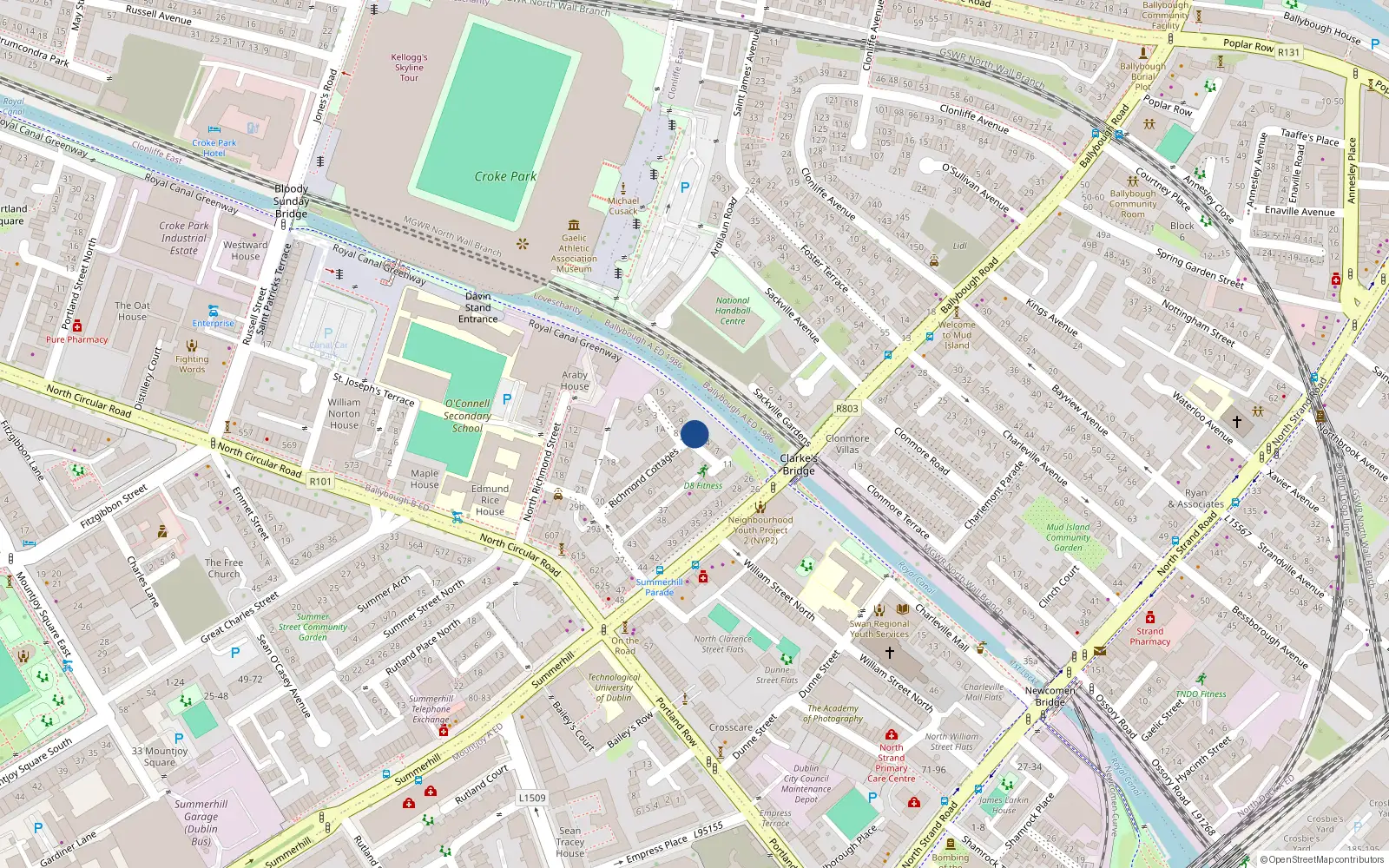 Overhead map showing the location of 1 Richmond Crescent, Off Ballybough Road, Dublin 1