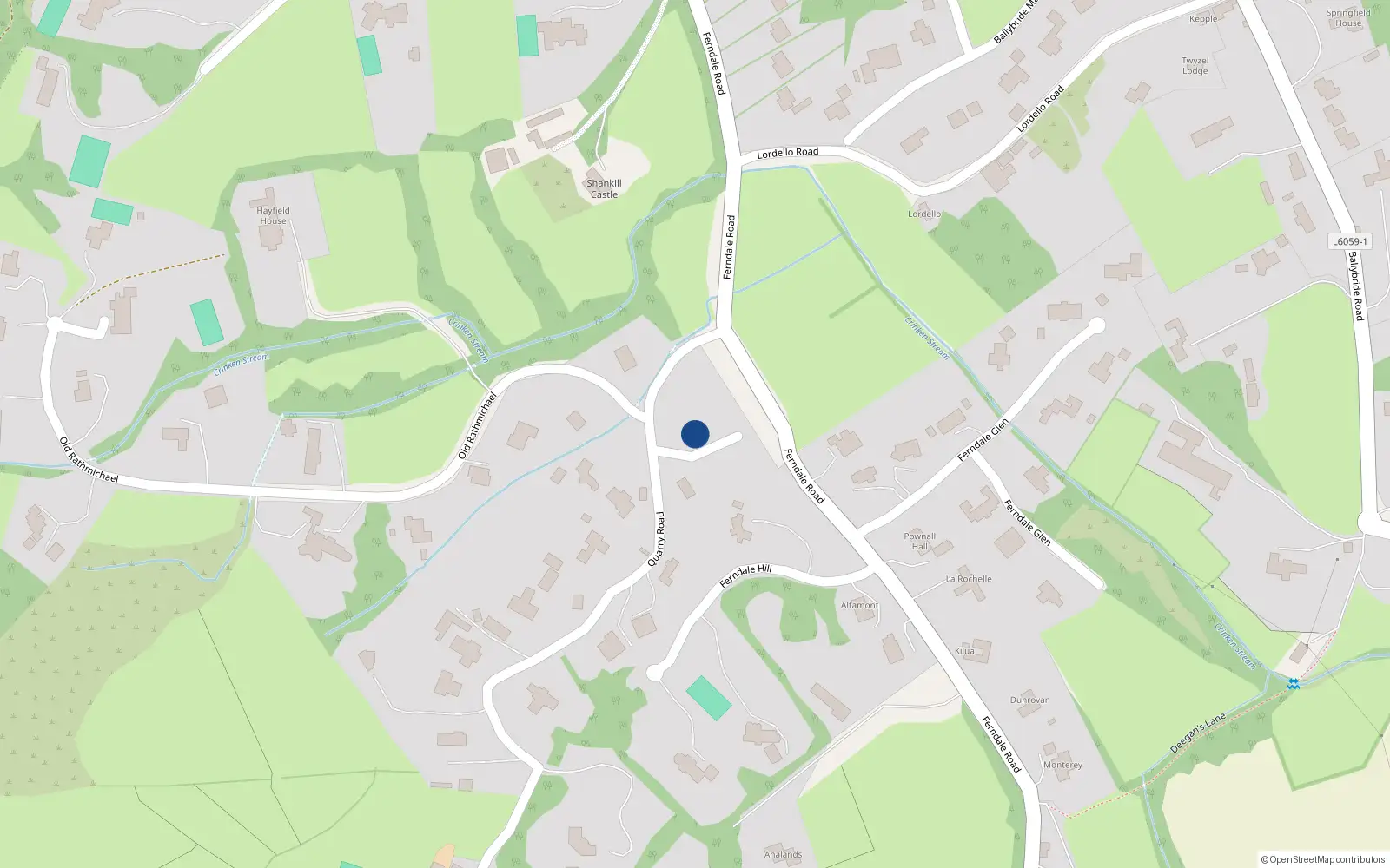 Overhead map showing the location of 1 Rocklands, Quarry Road, Shankill