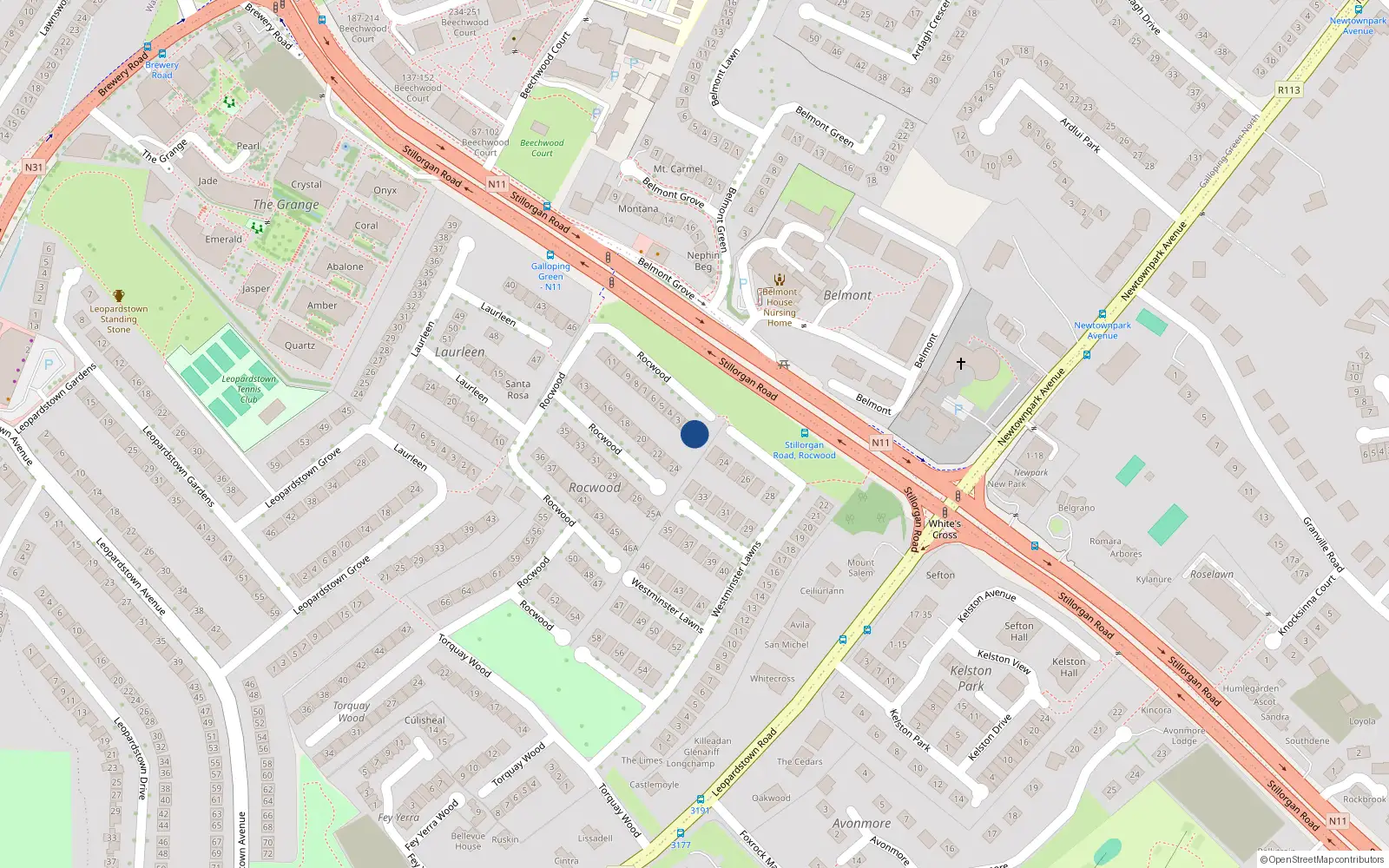 Overhead map showing the location of 1 Rocwood, Blackrock