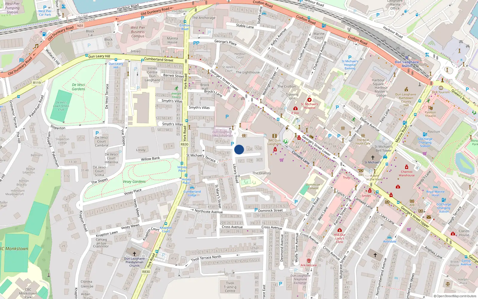 Overhead map showing the location of 1 Rosary Gardens East, Dublin