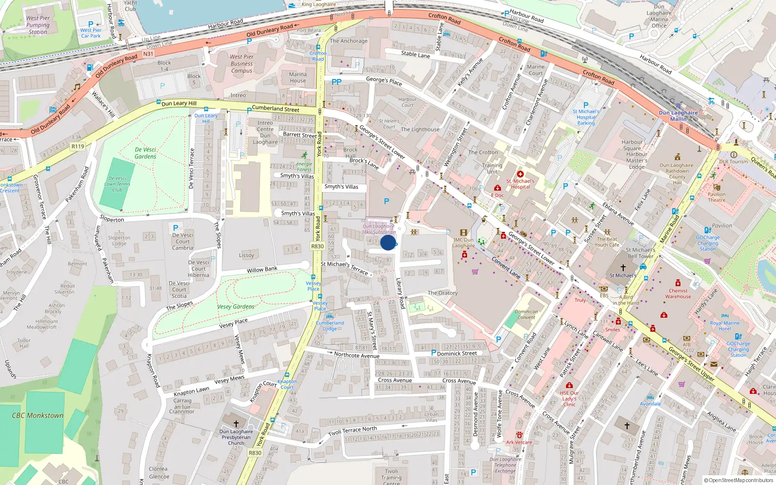 Overhead map showing the location of 1 Rosary Gardens West, Dublin