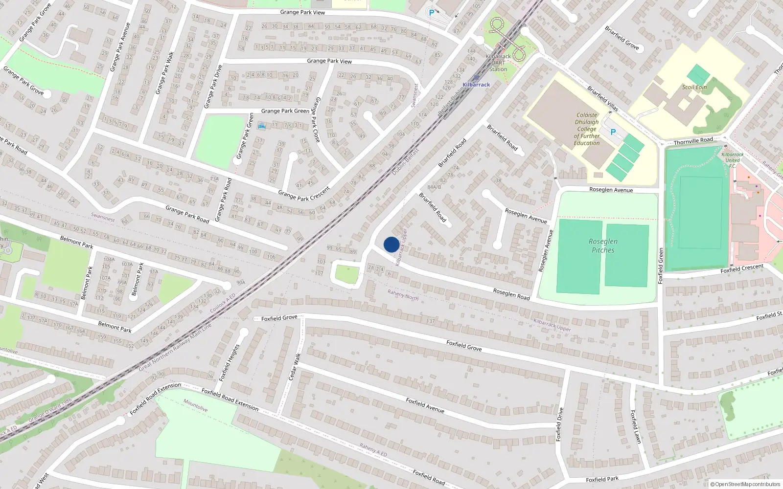 Overhead map showing the location of 1 Roseglen Road, Dublin 5