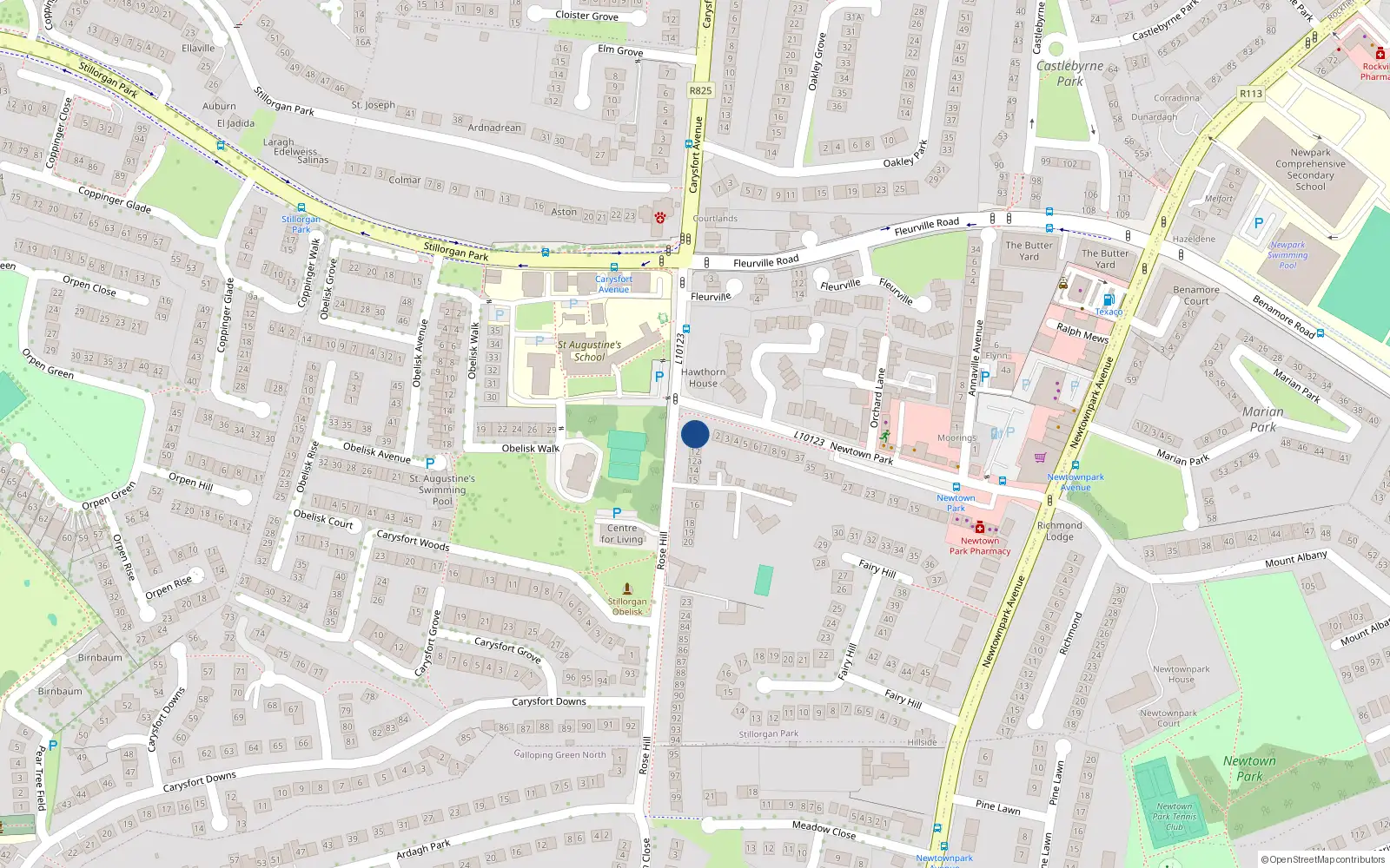 Overhead map showing the location of 1 Rosehill, Blackrock