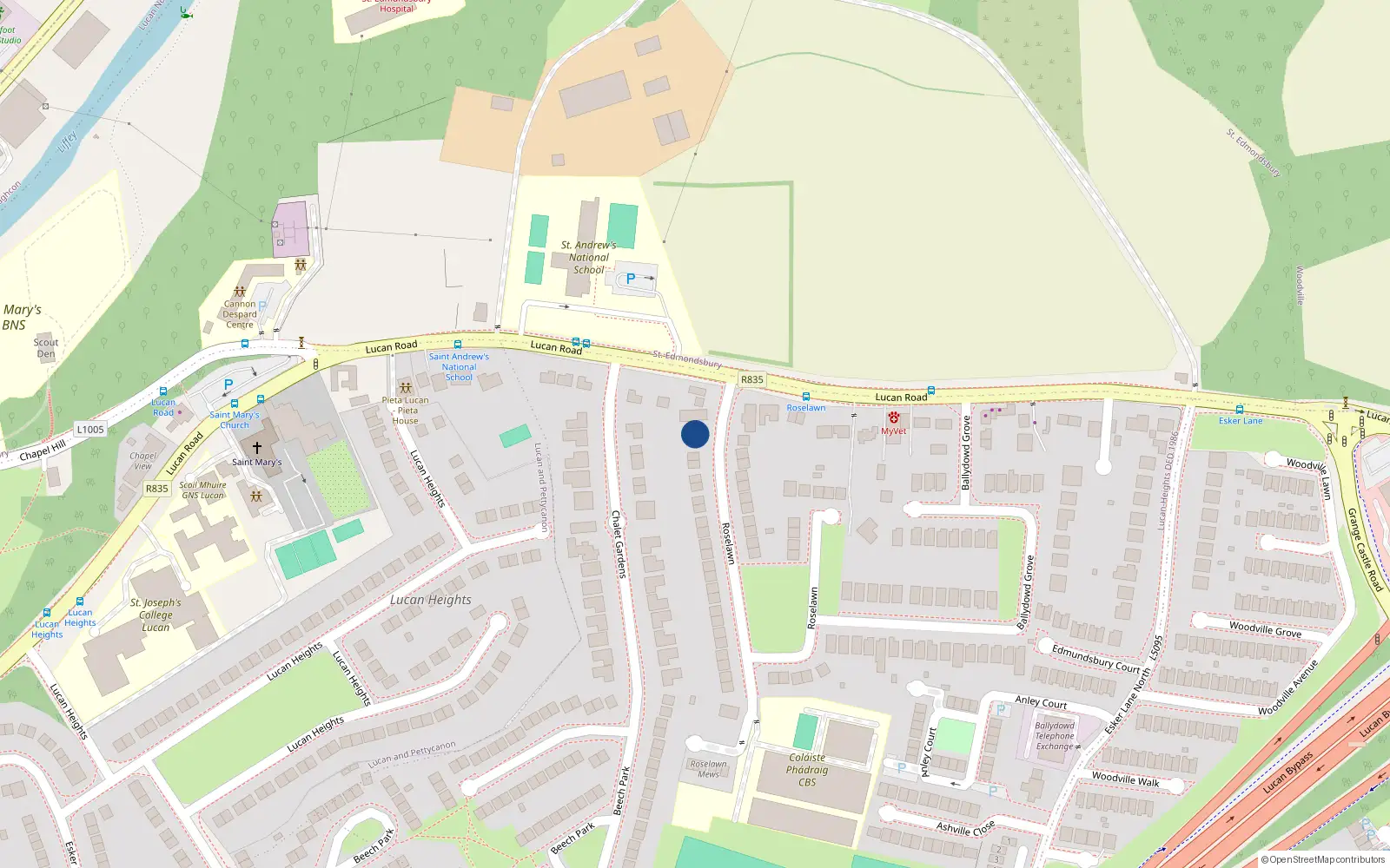 Overhead map showing the location of 1 Roselawn, Lucan