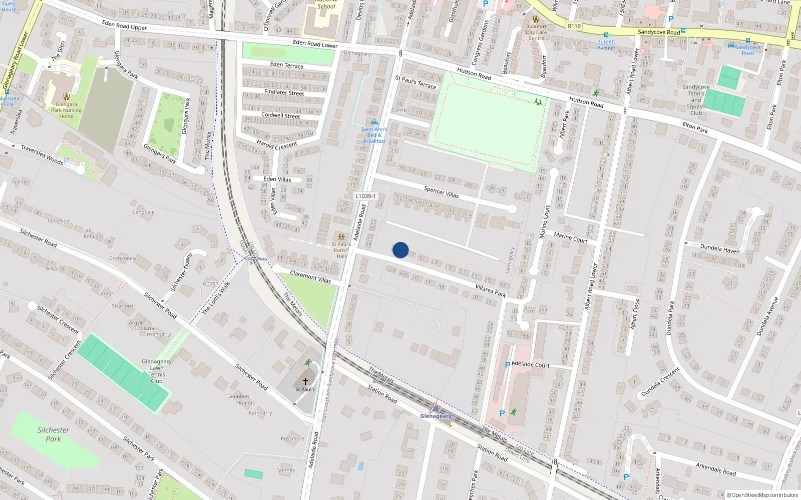 Overhead map showing the location of 1 Rus in Urbe, Lower Glenageary Road, Dun Laoghaire