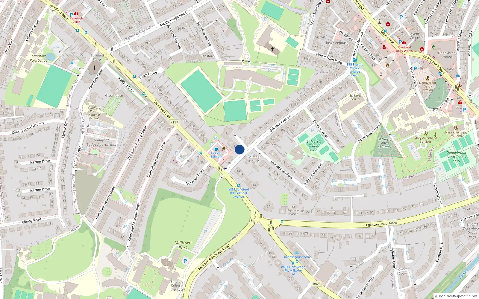 Overhead map showing the location of 1 Sandford Grove, Donnybrook