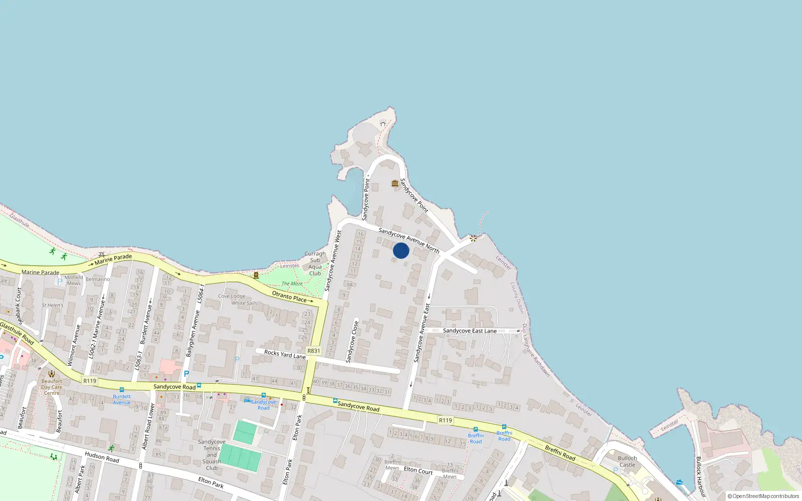 Overhead map showing the location of 1 Sandycove Avenue, North