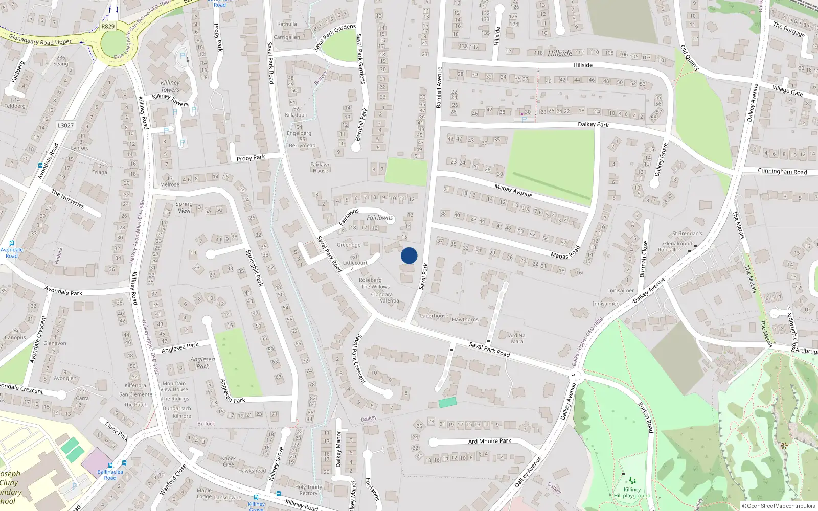 Overhead map showing the location of 1 Saval Grove, Dalkey