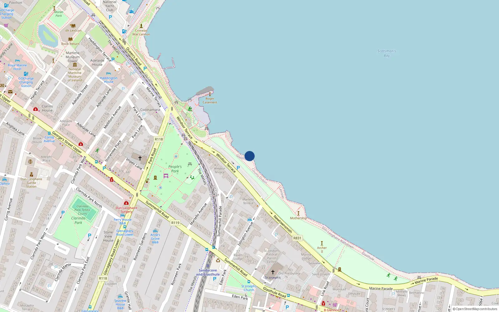 Overhead map showing the location of 1 Scotsmans Close, Newtownsmith, Sandycove