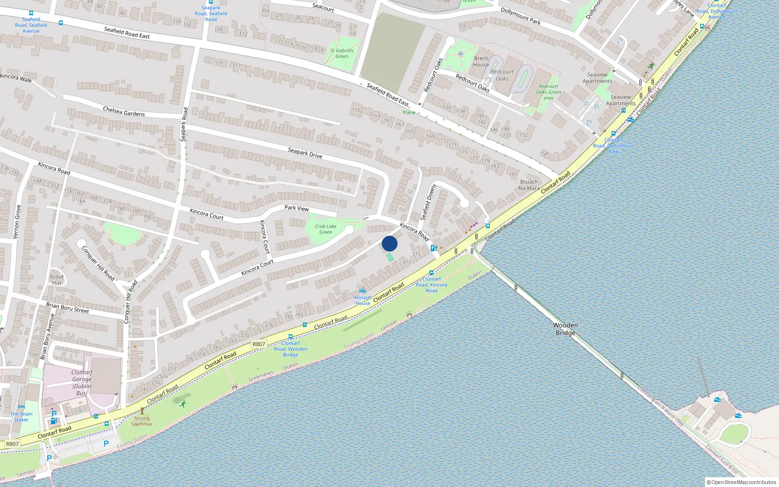 Overhead map showing the location of 1 Seafield Close, Clontarf, Dublin 3