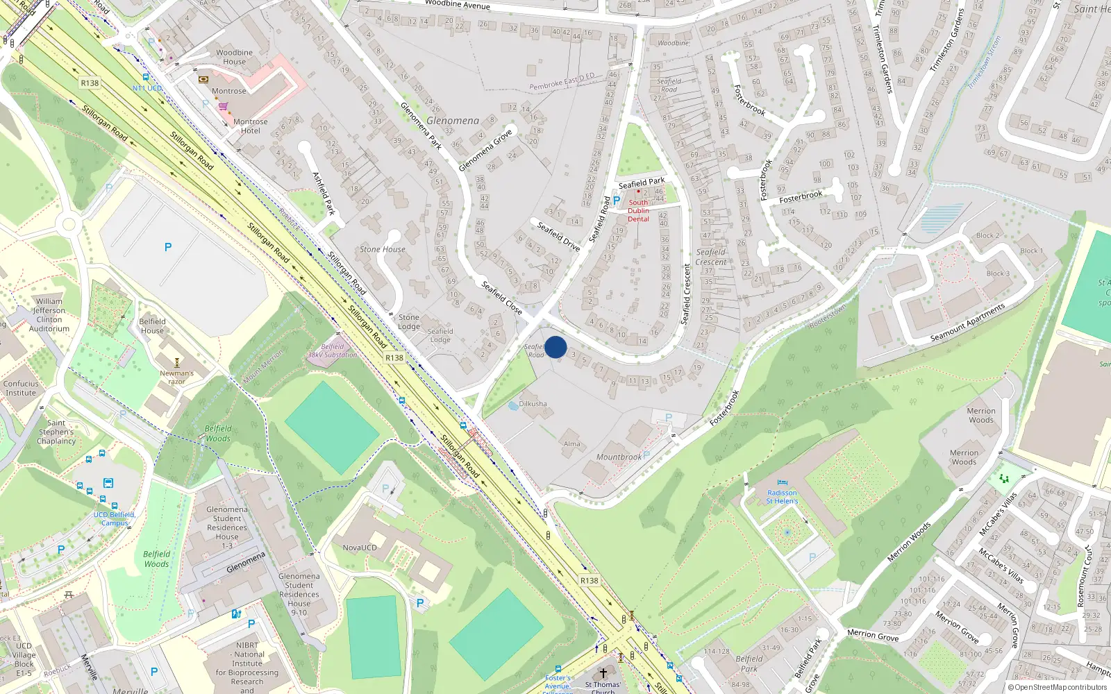 Overhead map showing the location of 1 Seafield Crescent, Blackrock